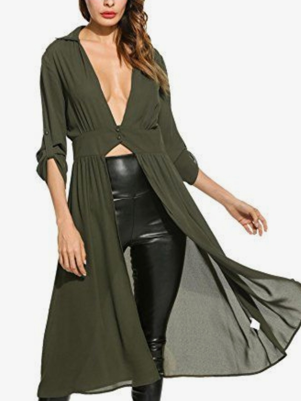 Boohoo Olive Green Longline Deep V Tunic